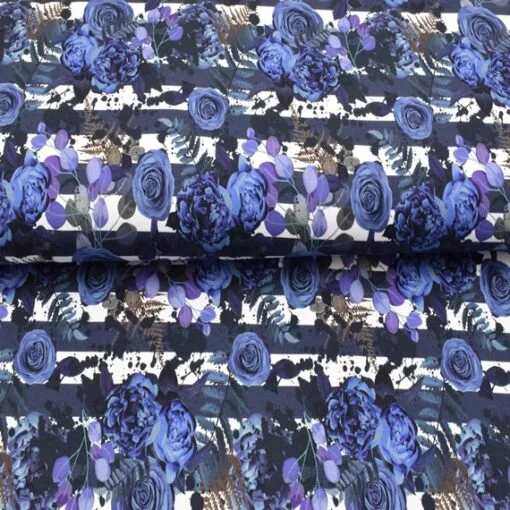 Sommersweat French Terry Blüten in Blau/Lila, Meterware im Detail