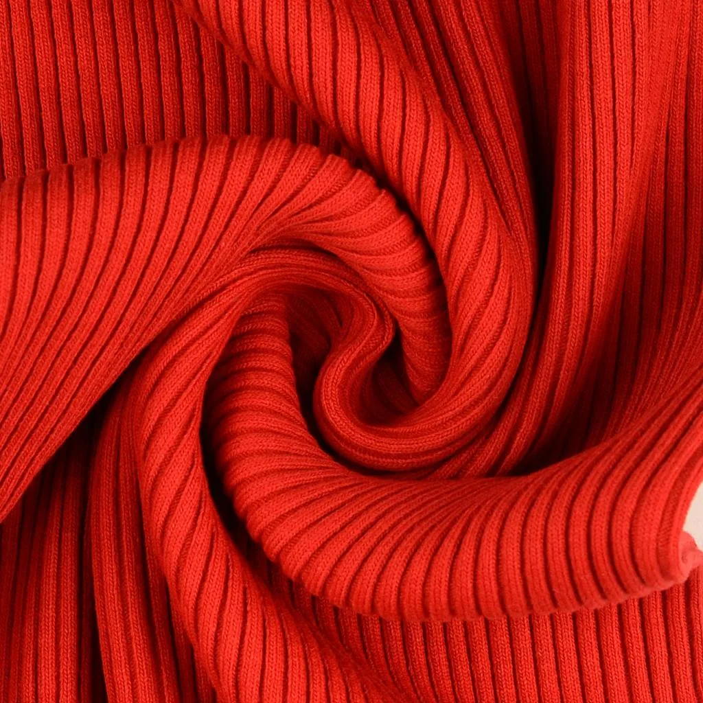 Bündchen Grobripp Grobstrick in Hellrot, Meterware im Detail