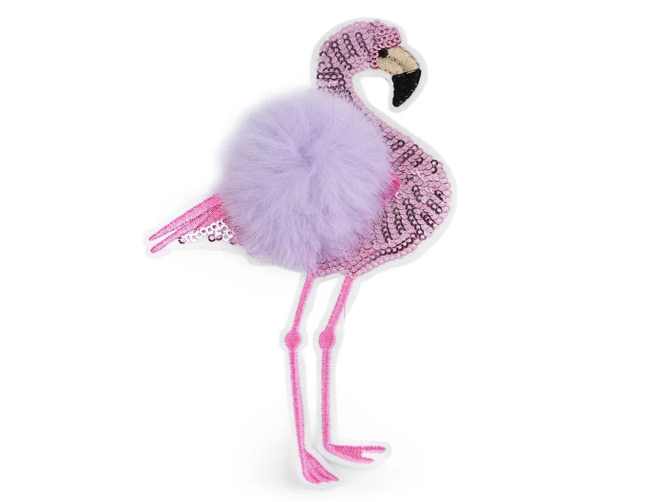 Aufbügler Flamingo mit Fell in Flieder, Motiv in der Ansicht