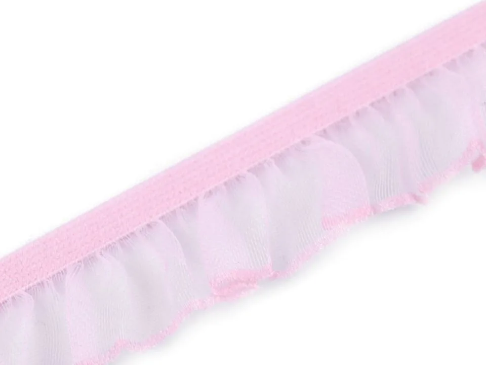Rüschengummi in Rosa, Meterware im Ausschnitt