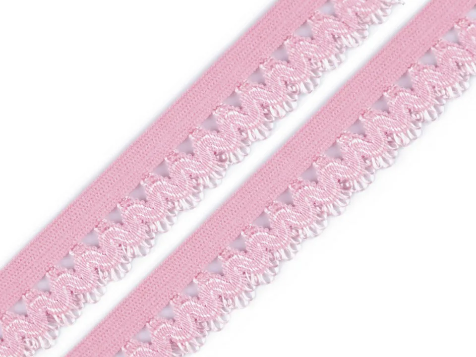 Wäschegummi verziert in Rosa, Meterware im Ausschnitt