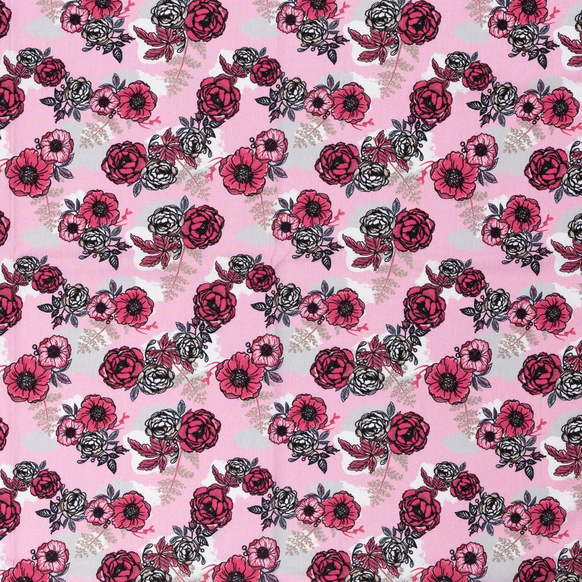 Baumwollwebware Popeline Blüten in Rosa, Meterware im Detail