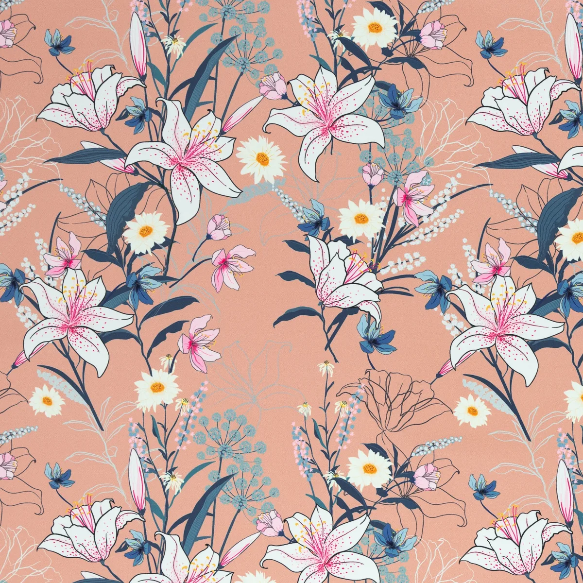 Softshell Blüten in Hellgrau, Meterware im Detail