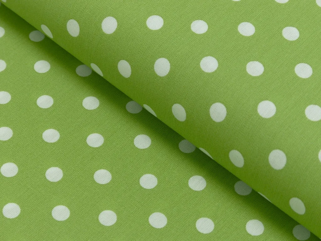 Baumwollwebware Popeline Punkte in Lemongrün/Weiß, Meterware im Detail