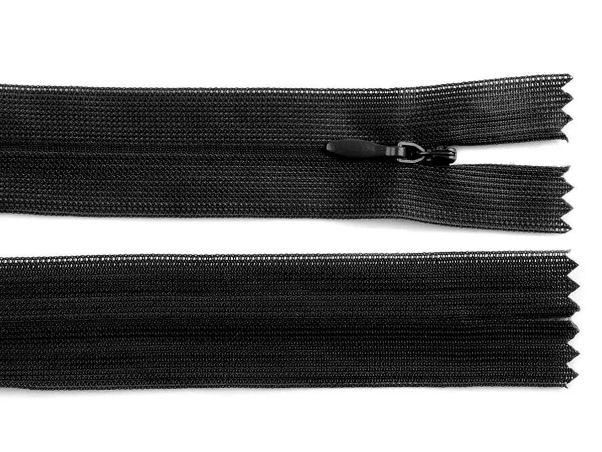 Nahtverdeckter Reißverschluss 30 cm in Schwarz, Spirale 3 mm