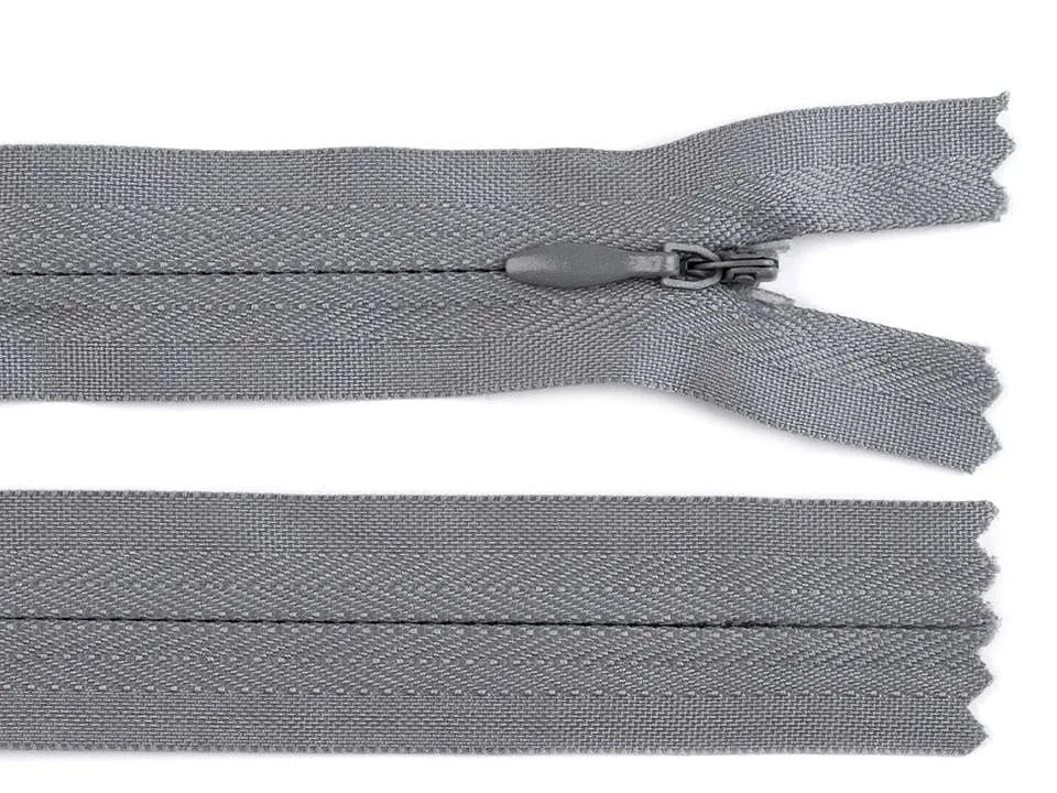 Nahtverdeckter Reißverschluss 25 cm in Mittelgrau, Spirale 3 mm