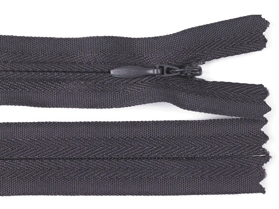 Nahtverdeckter Reißverschluss 40 cm in Dunkelgrau, Spirale 3 mm