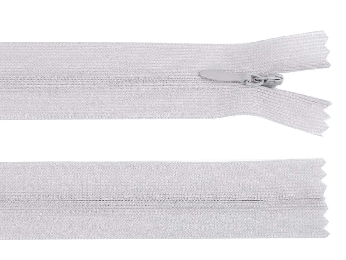 Nahtverdeckter Reißverschluss 60 cm in Silbergrau, Spirale 3 mm