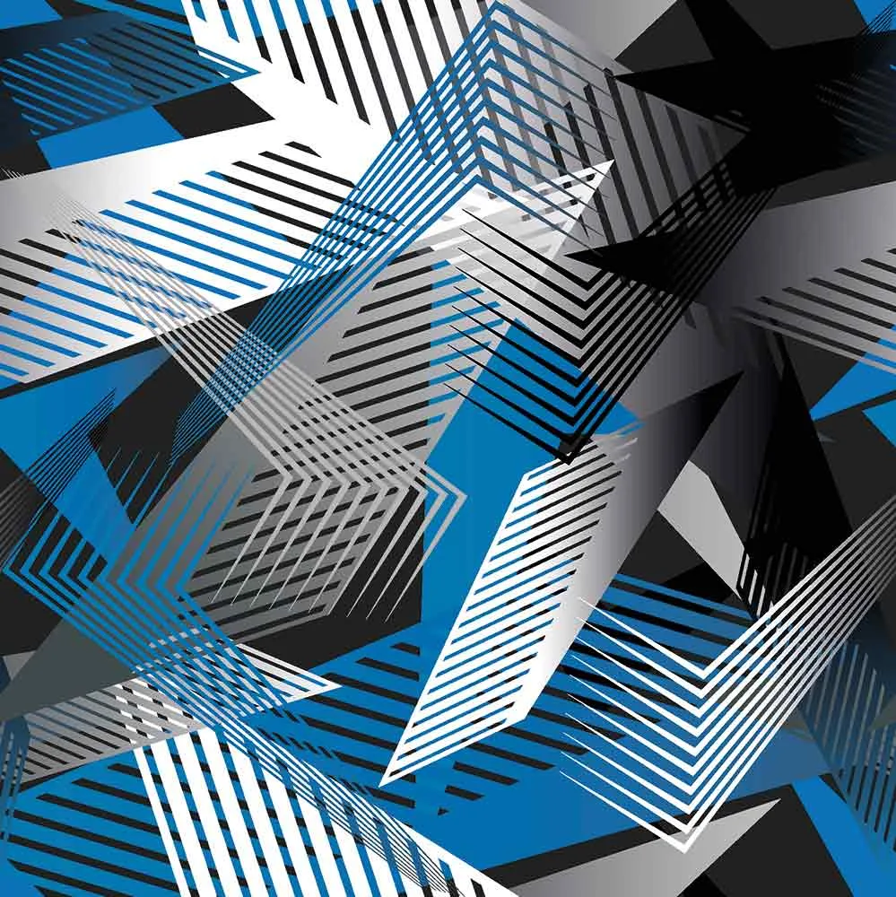 Sommersweat French Terry Abstrakt in Blau/Weiß/Schwarz, Meterware im Detail