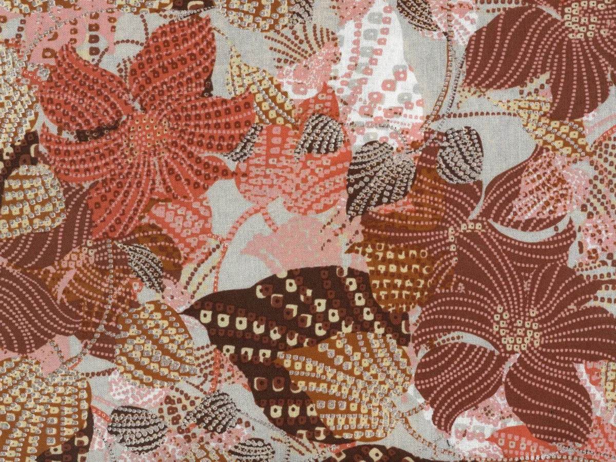 Viskose-Webware Blüten in Terracotta/Erdtöne, Meterware im Detail