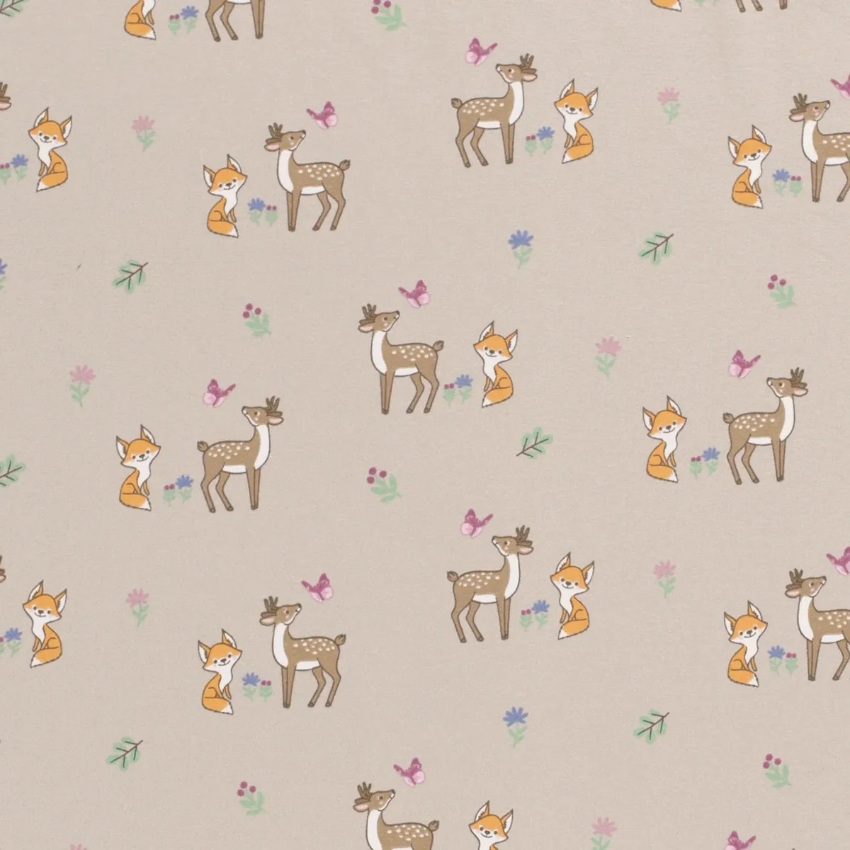 Baumwolljersey Tiermotive in Camel, Meterware im Detail