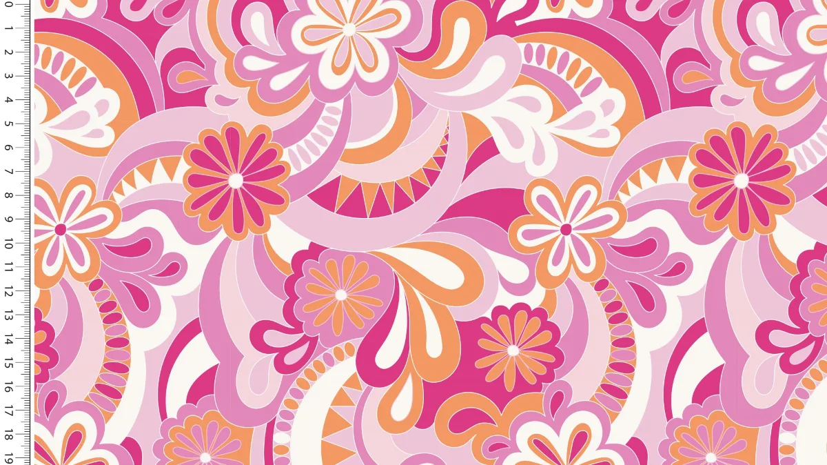 Viskosejersey Blüten in Rosa/Orange, Meterware im Detail