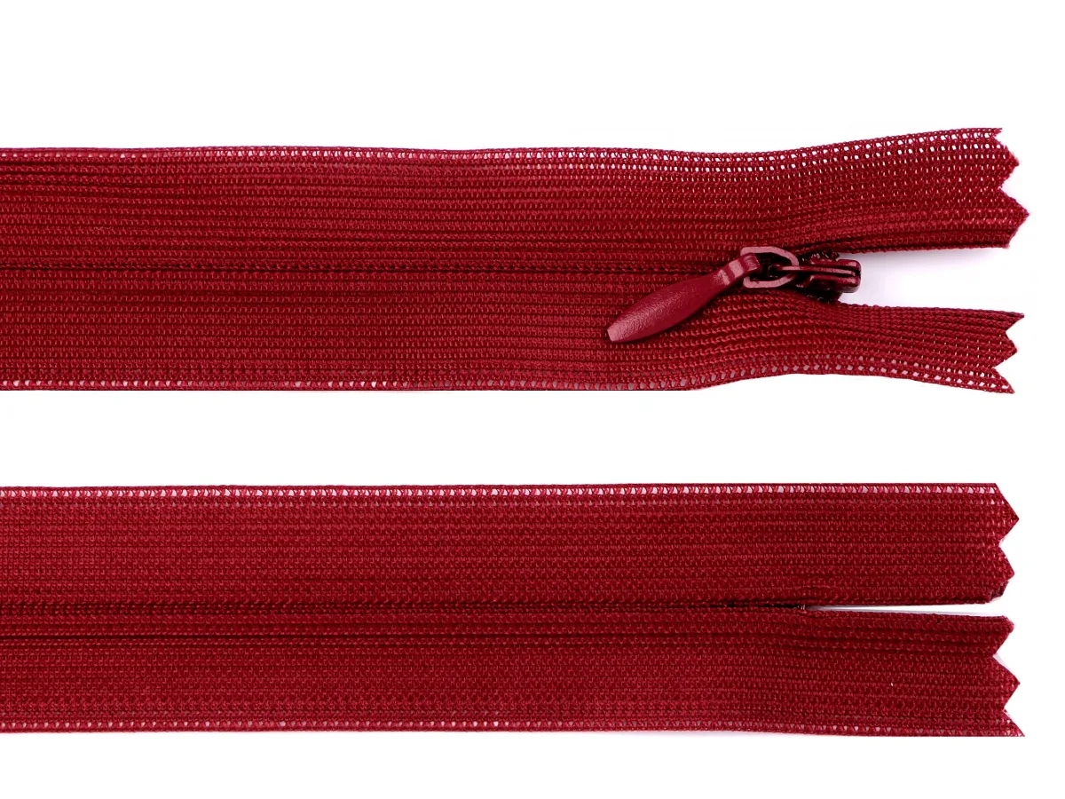 Nahtverdeckter Reißverschluss 30 cm in Bordeaux, Spirale 3 mm