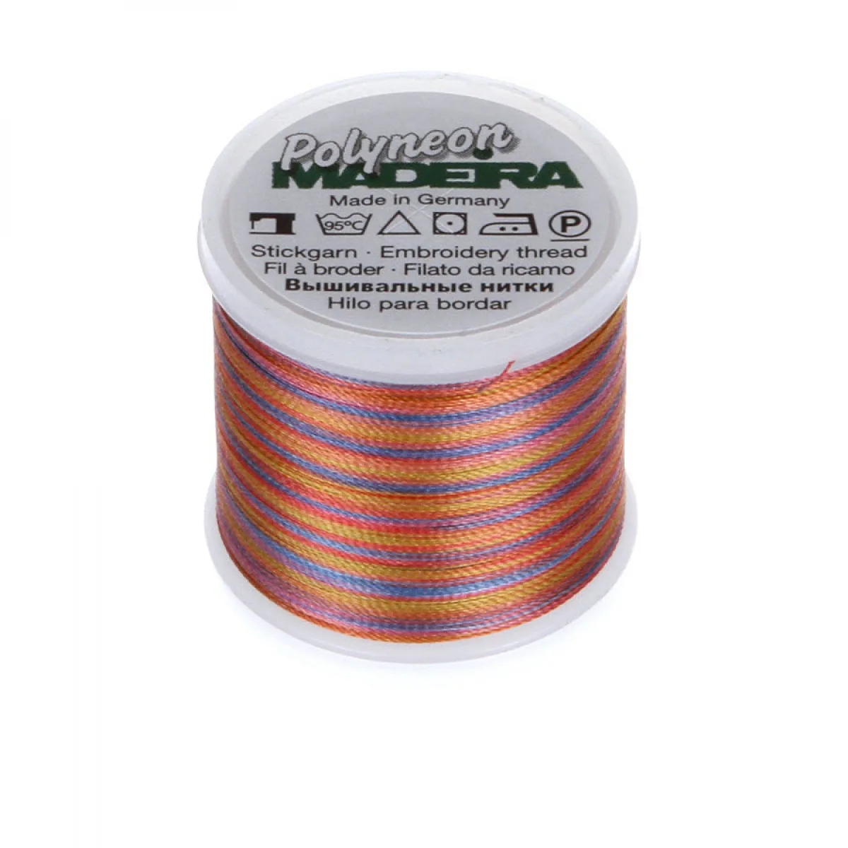 Spule Madeira Polyneon Multicolor Horizon, bunt mit Rost, Rauchblau, Grau und Altrosa