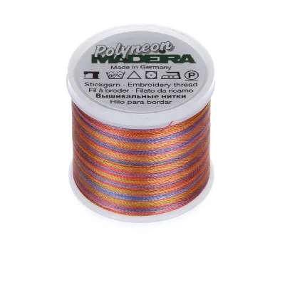 Spule Madeira Polyneon Multicolor Horizon, bunt mit Rost, Rauchblau, Grau und Altrosa
