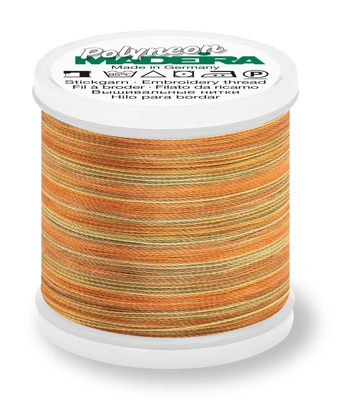 Spule Madeira Polyneon Multicolor Sunrise, bunt mit Orange, Gelb und Hellgrün