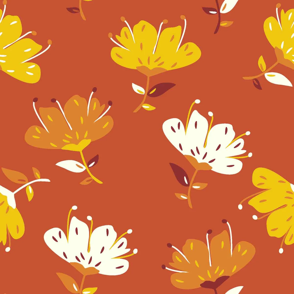 Musselin Blüten in Terrakotta, Meterware im Detail