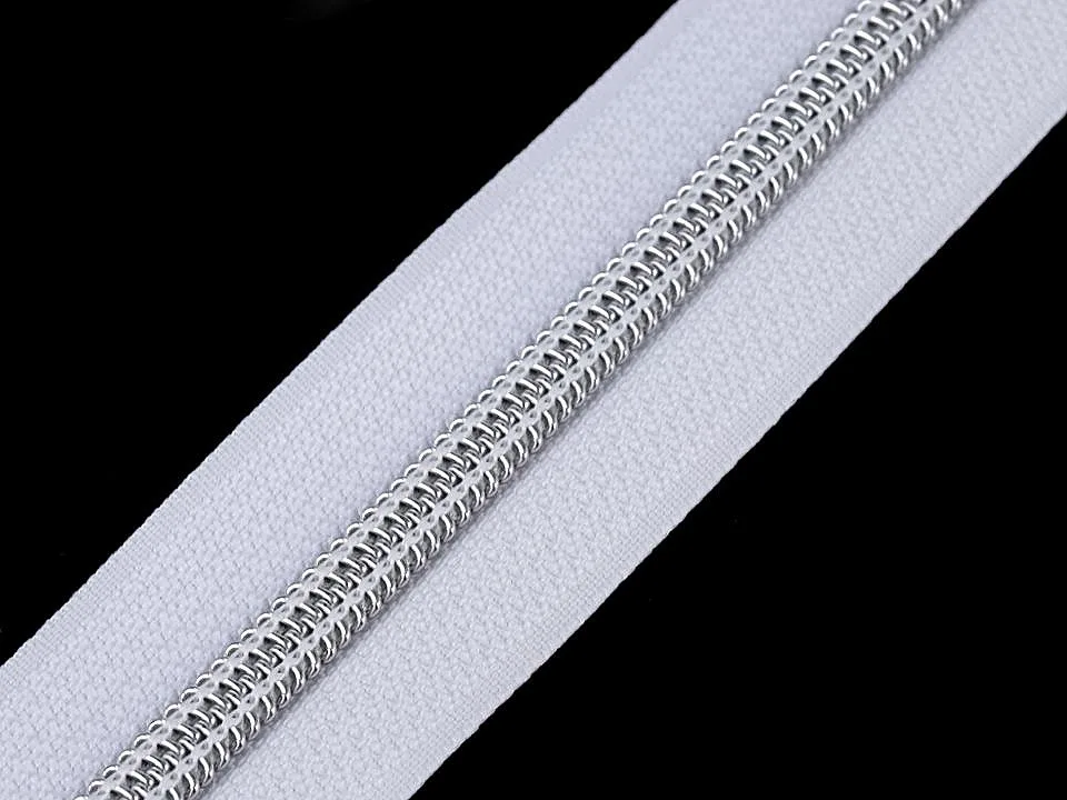 Reißverschluss als Meterware in Silber, spiralförmig, mit 5 mm Spiralbreite