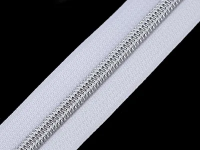 Reißverschluss als Meterware in Silber, spiralförmig, mit 5 mm Spiralbreite