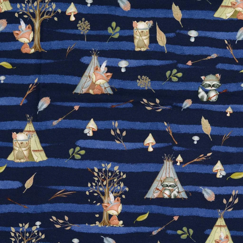 Baumwolljersey Streifen in Dunkelblau/Blau, Meterware im Detail