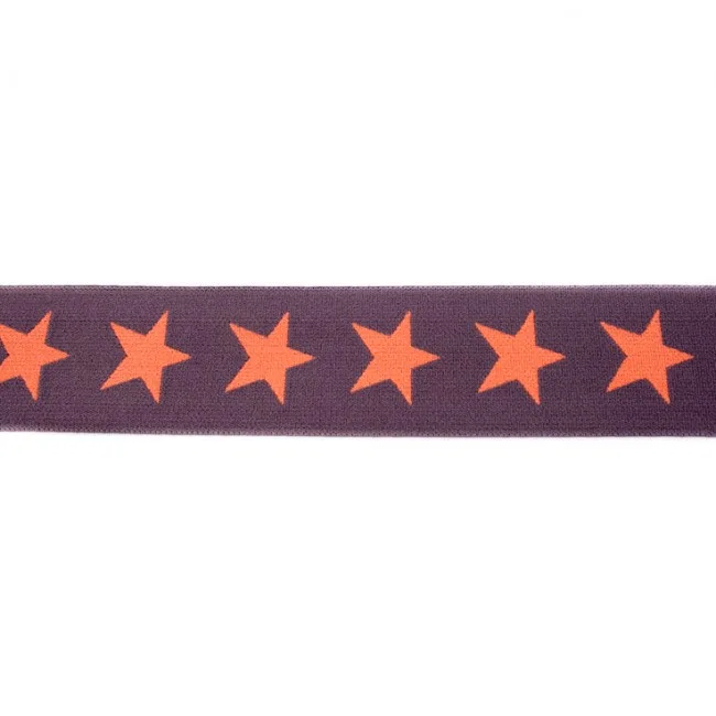 Gummiband Dunkelgrau mit Orangenen, Meterware im Ausschnitt