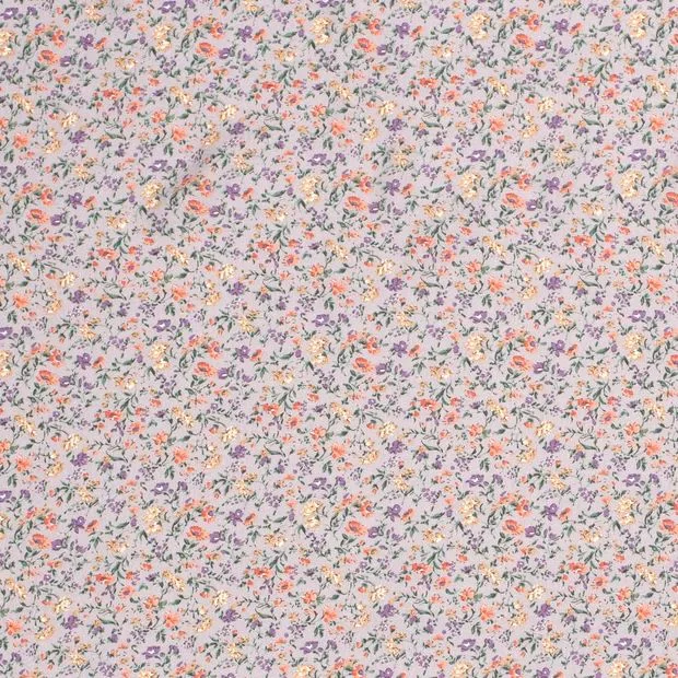 Baumwollwebware Popeline Blüten in Flieder, Meterware im Detail