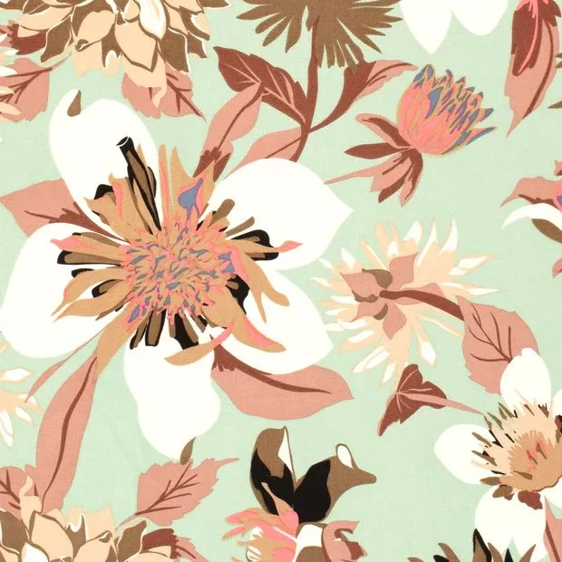 Viskose-Webware Blüten in Mint, Meterware im Detail