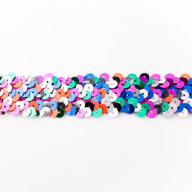 Elastische Pailettenborte Multicolor, Meterware im Ausschnitt