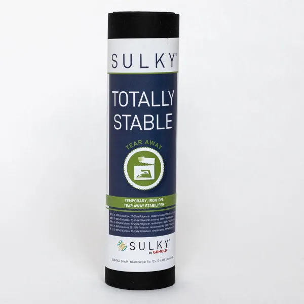Sulky Totally Stable aufbügelbares Ausreißvlies 25 cm × 10 m in Schwarz