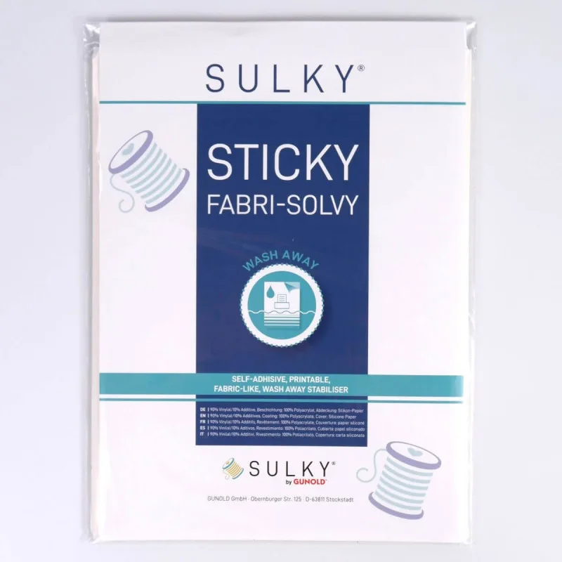 Sulky Sticky Fabri-Solvy selbstklebendes wasserlösliches Vlies 12 Blatt 21,5 × 28 cm in Weiß