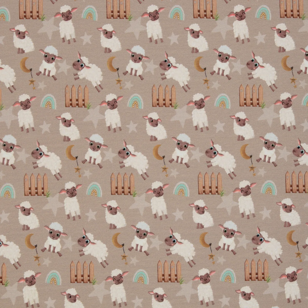 Baumwolljersey Tiermotive in Beige, Meterware im Detail