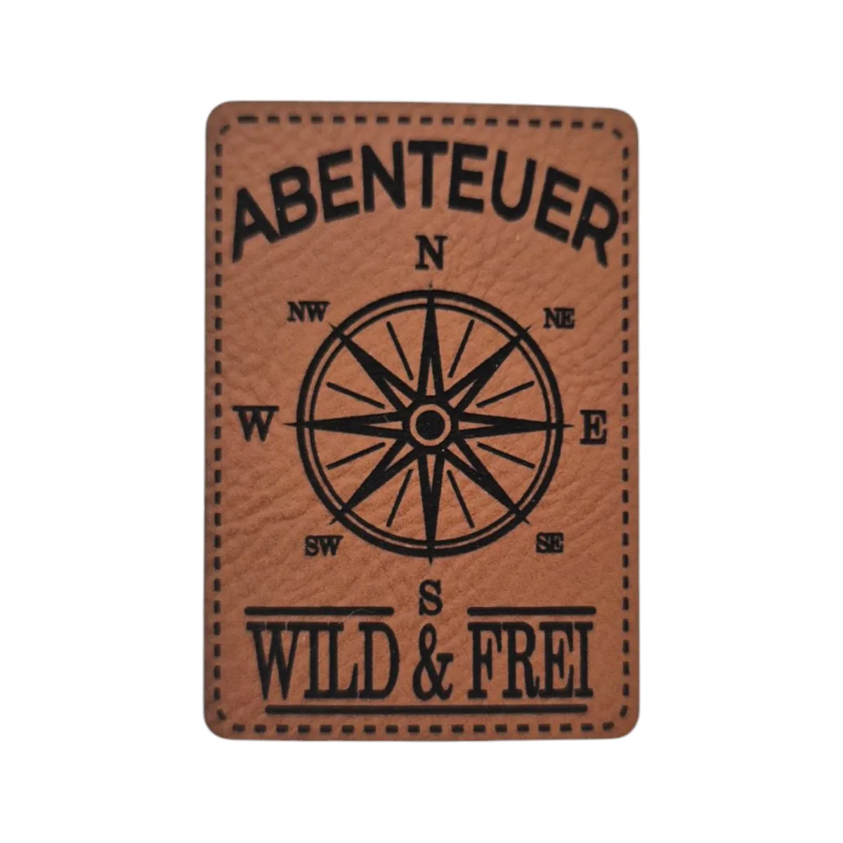 Kunstleder Label "Abenteuer Wild, Nahaufnahme