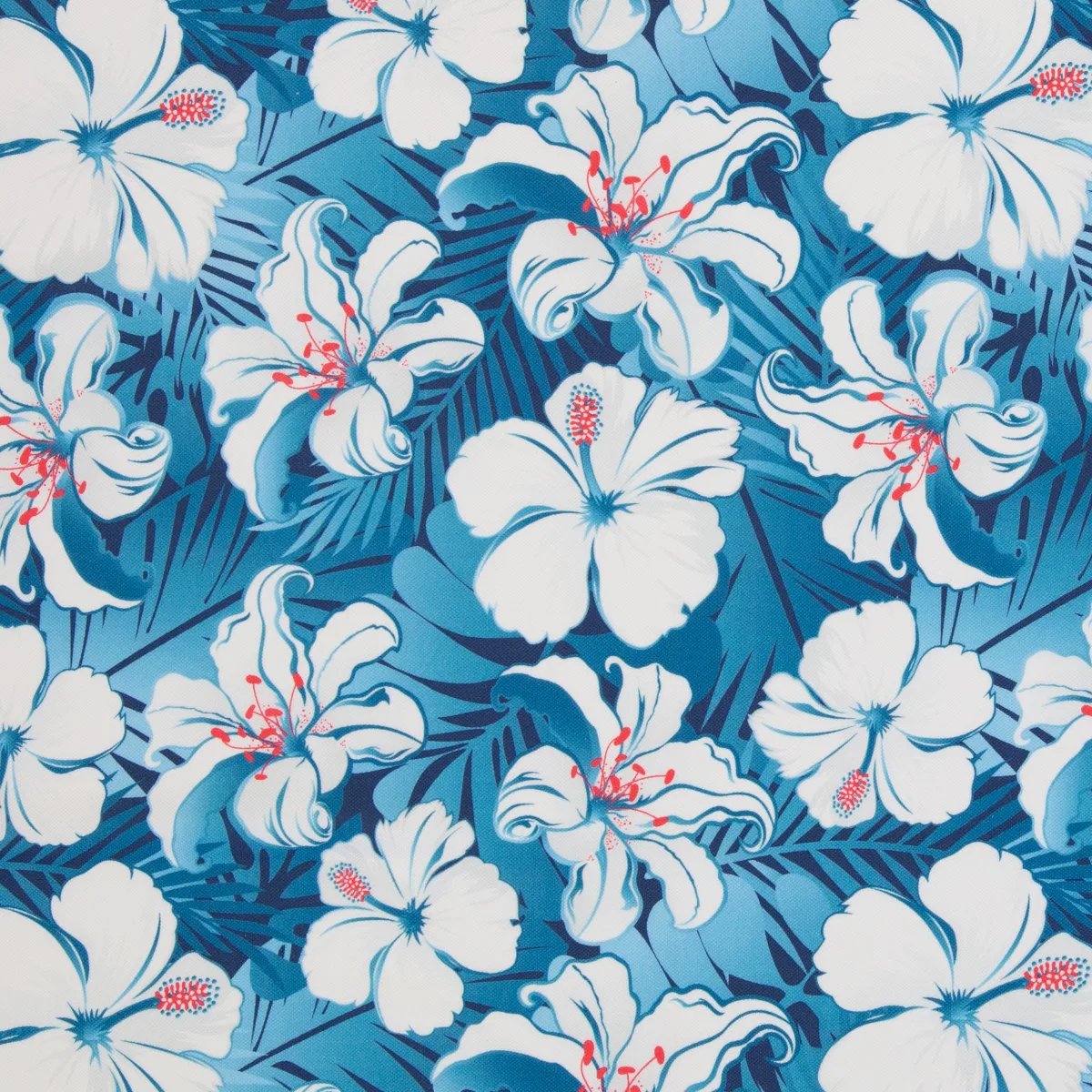 Baumwolljersey Blüten in Blau, Meterware im Detail