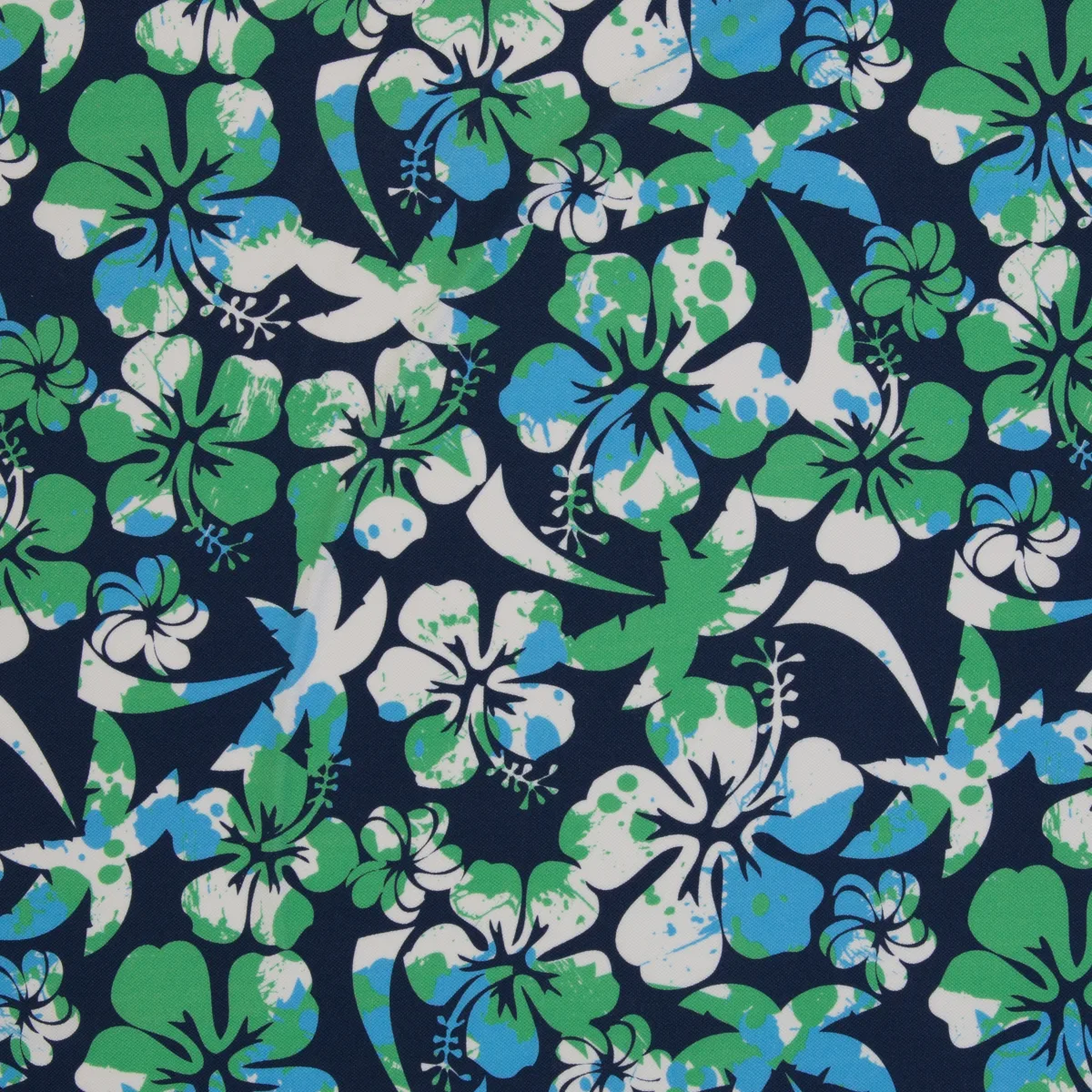 Baumwolljersey Blüten in Grün/Blau, Meterware im Detail