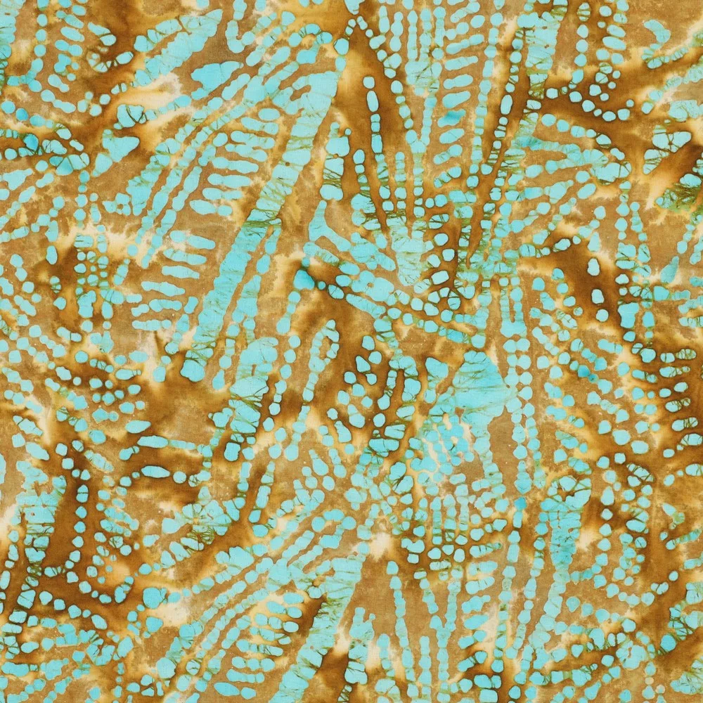Baumwollwebware Popeline Batik in Ocker/Mint, Meterware im Detail