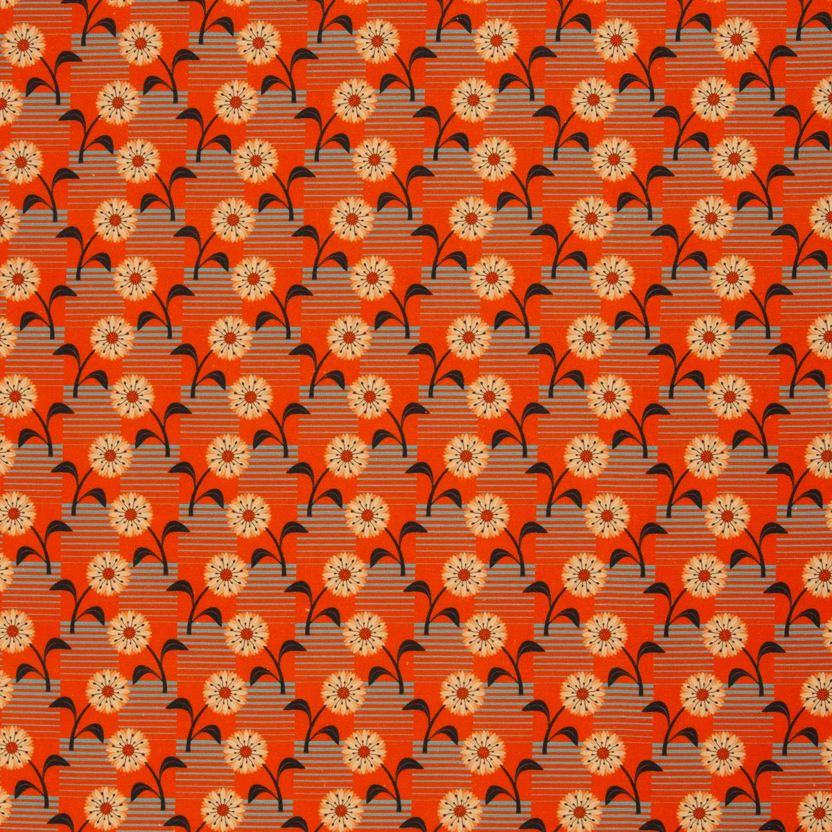 Canvas Blüten in Türkis/orange, Meterware im Detail