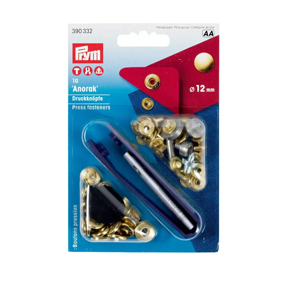Nähfrei-Druckknopf Anorak, goldfarbig, Metall-Druckknopf von Prym