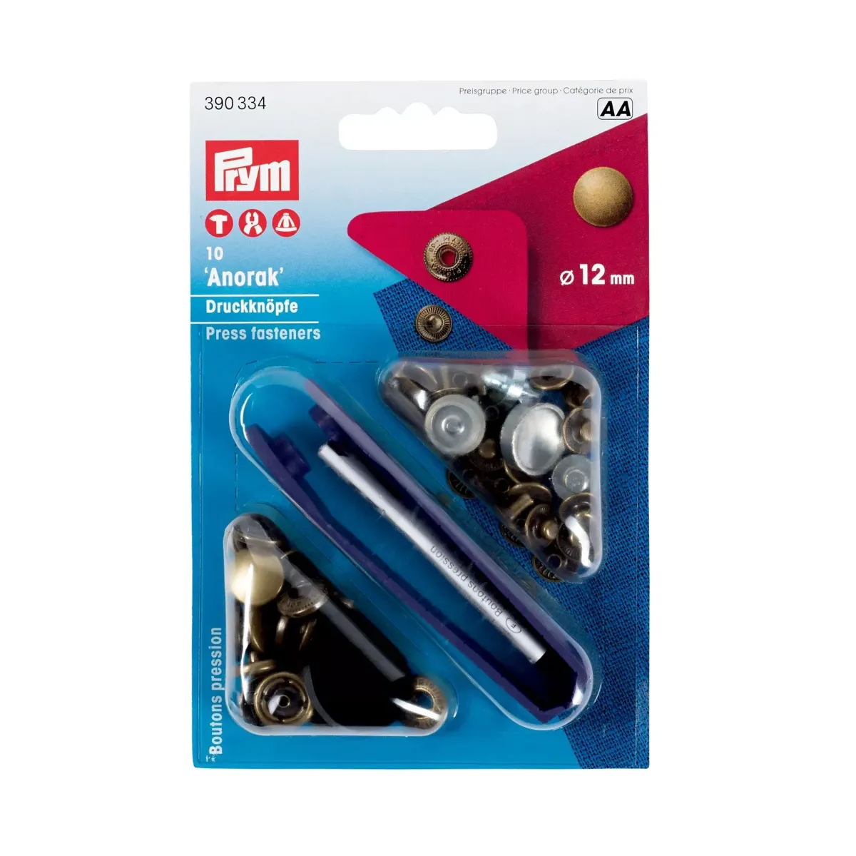 Nähfrei-Druckknopf Anorak, altmessing, Metall-Druckknopf von Prym