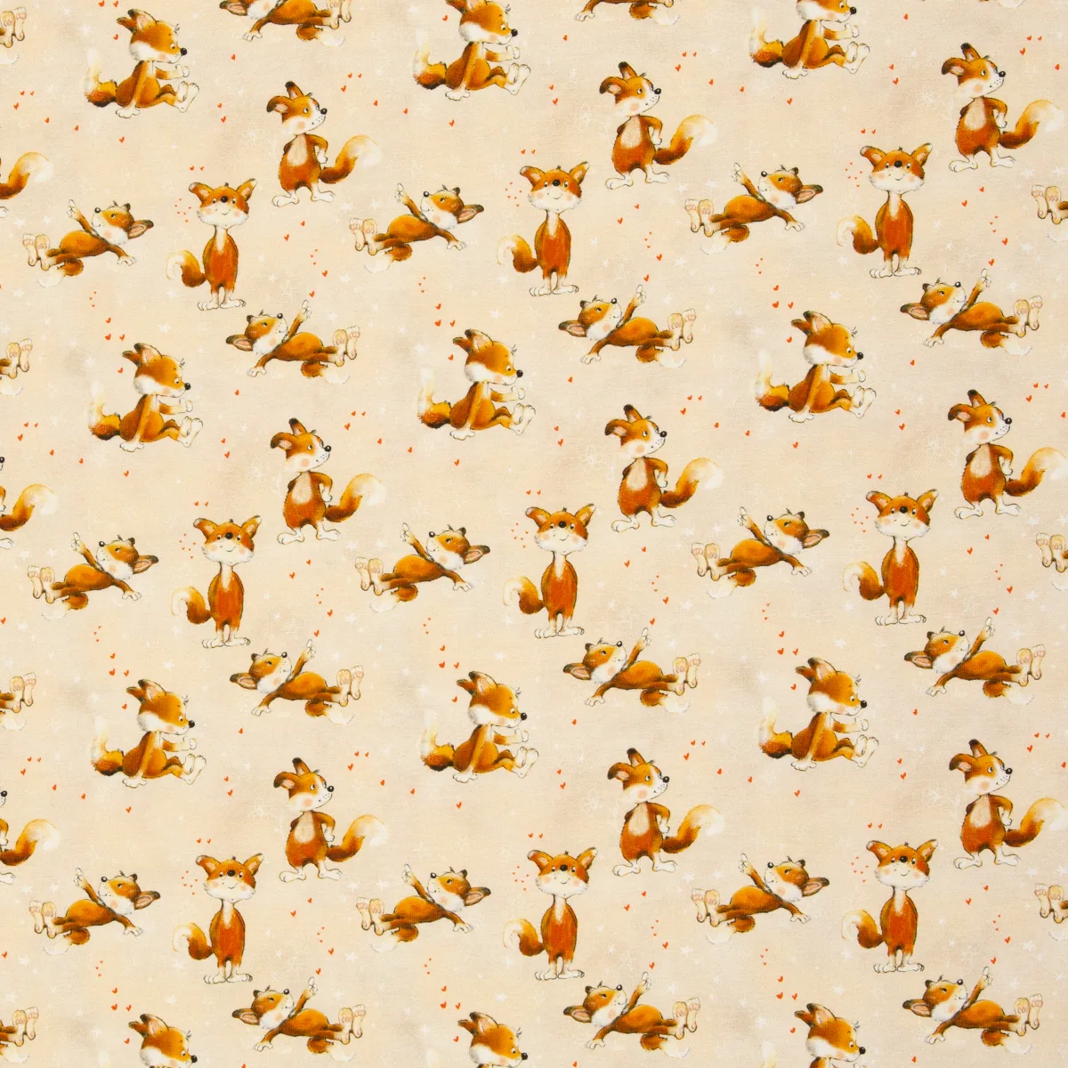 Baumwolljersey Tiermotive in Beige, Meterware im Detail
