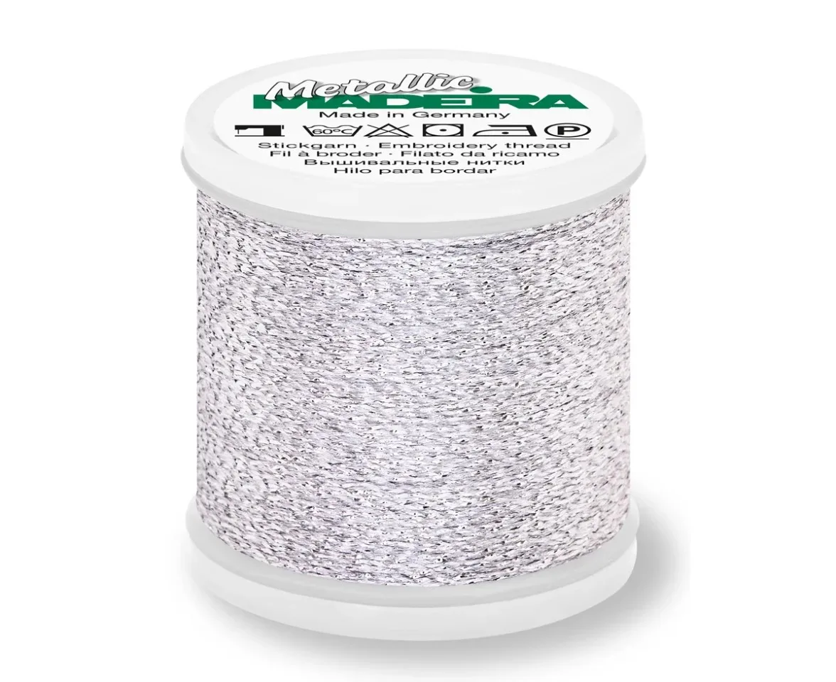 Spule Madeira Metallic Sparkling Stickgarn in Silber, Farbcode 041