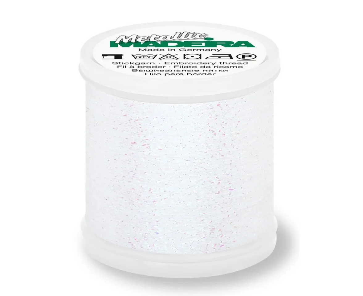 Spule Madeira Metallic Sparkling Stickgarn in Weiß, Farbcode 300