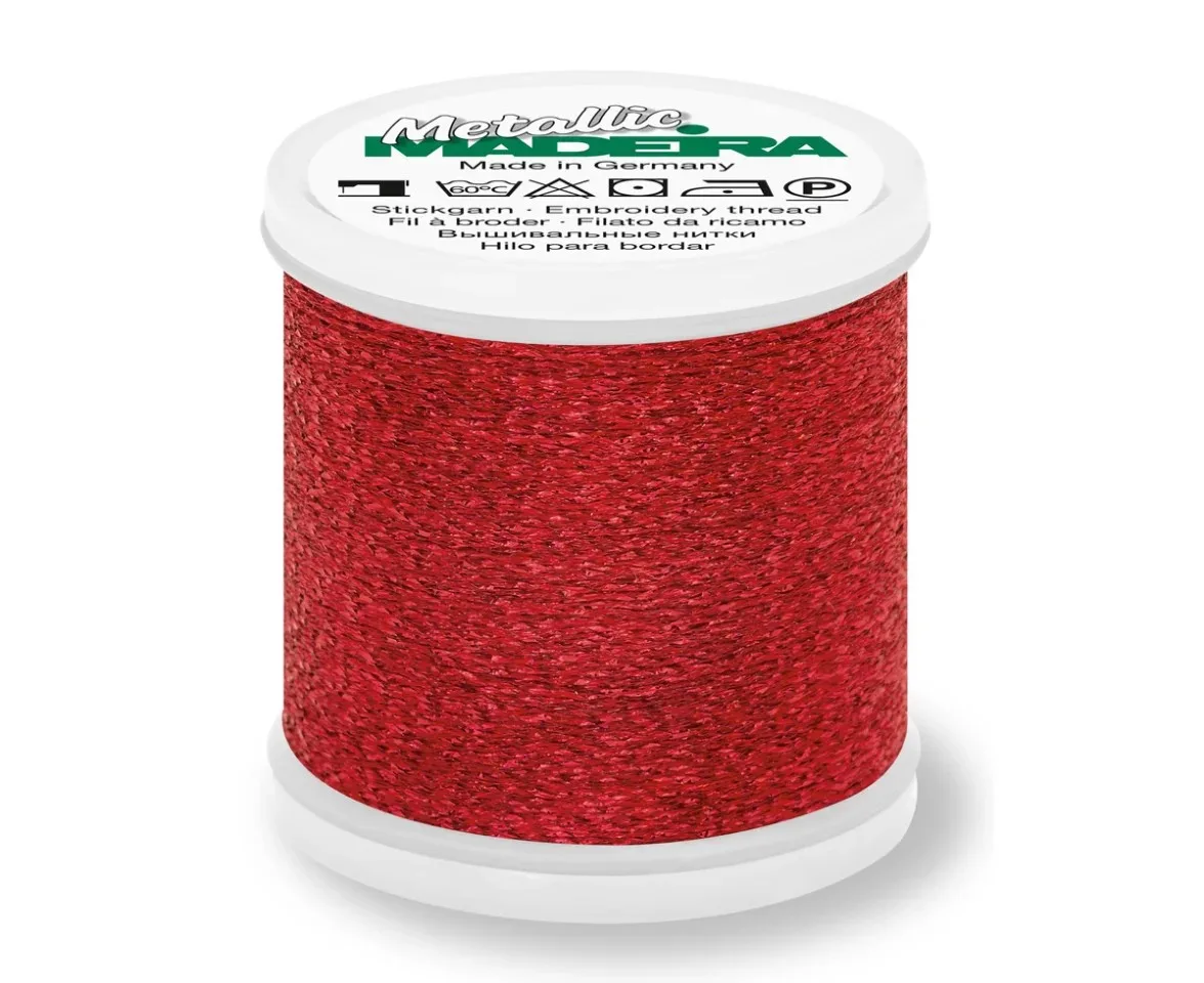 Spule Madeira Metallic Sparkling Stickgarn in Rot, Farbcode 015