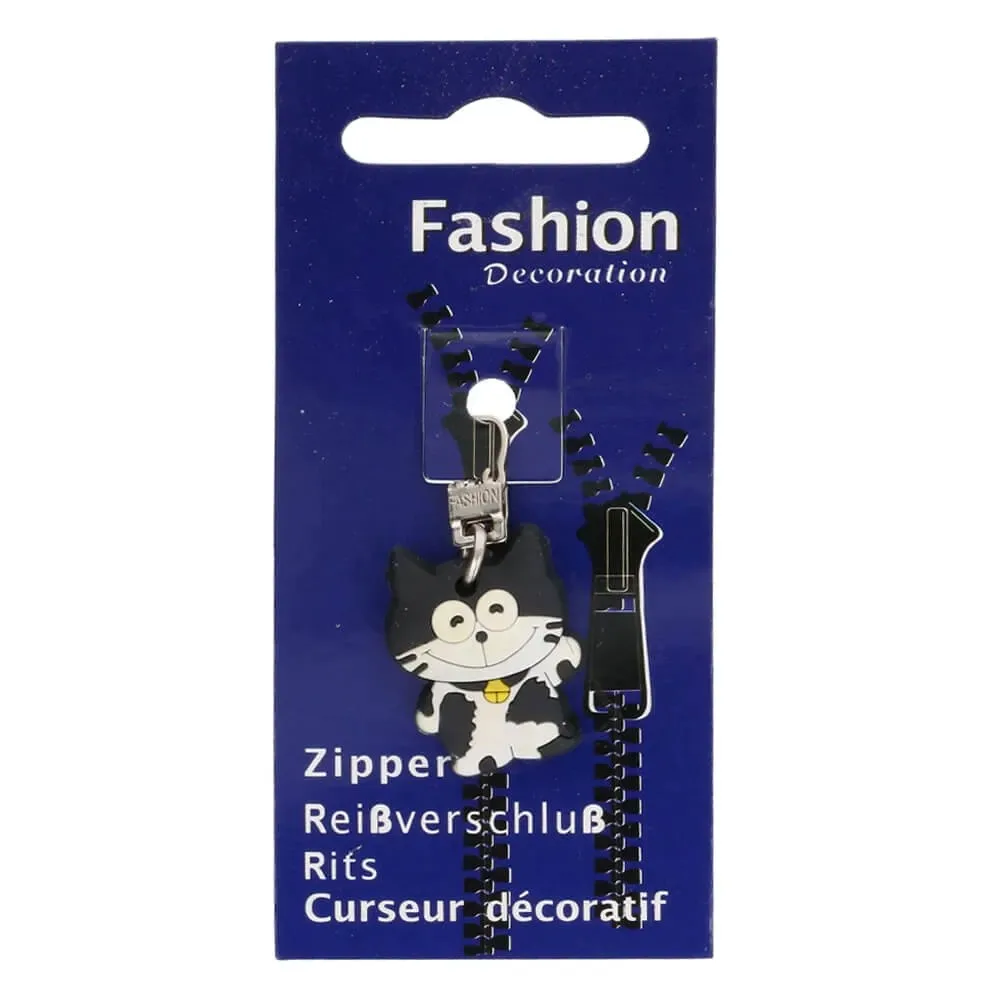 Reißverschlussanhänger/Zipperanhänger (Gummi) Katze schwarz-weiß, Nahaufnahme