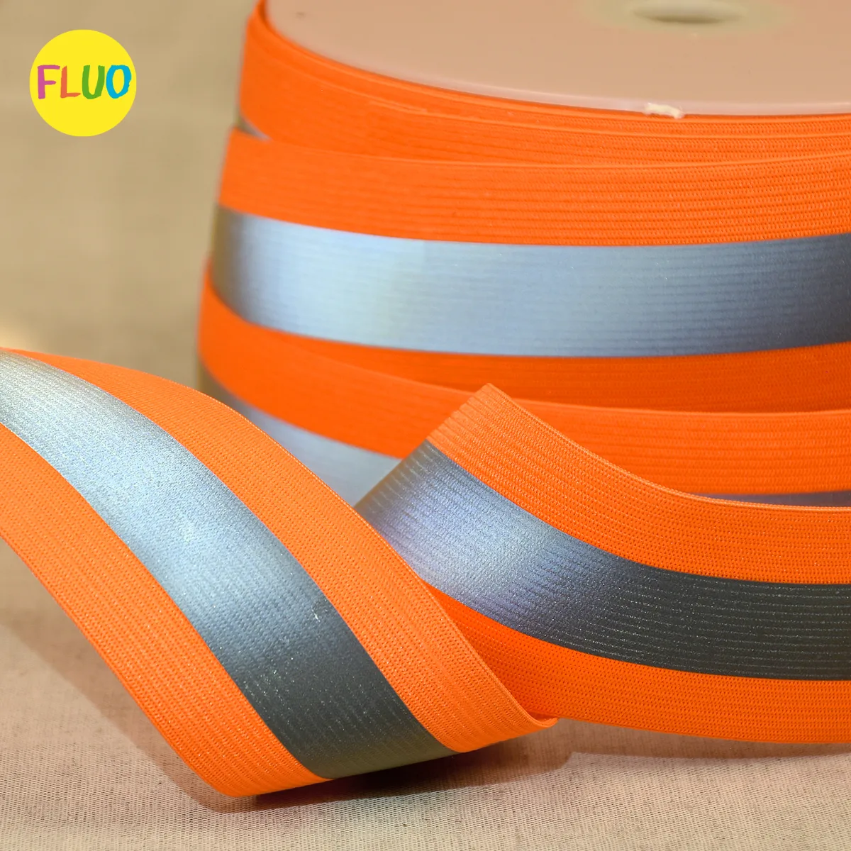 Gummiband Reflektierend Neonorange, Meterware im Ausschnitt