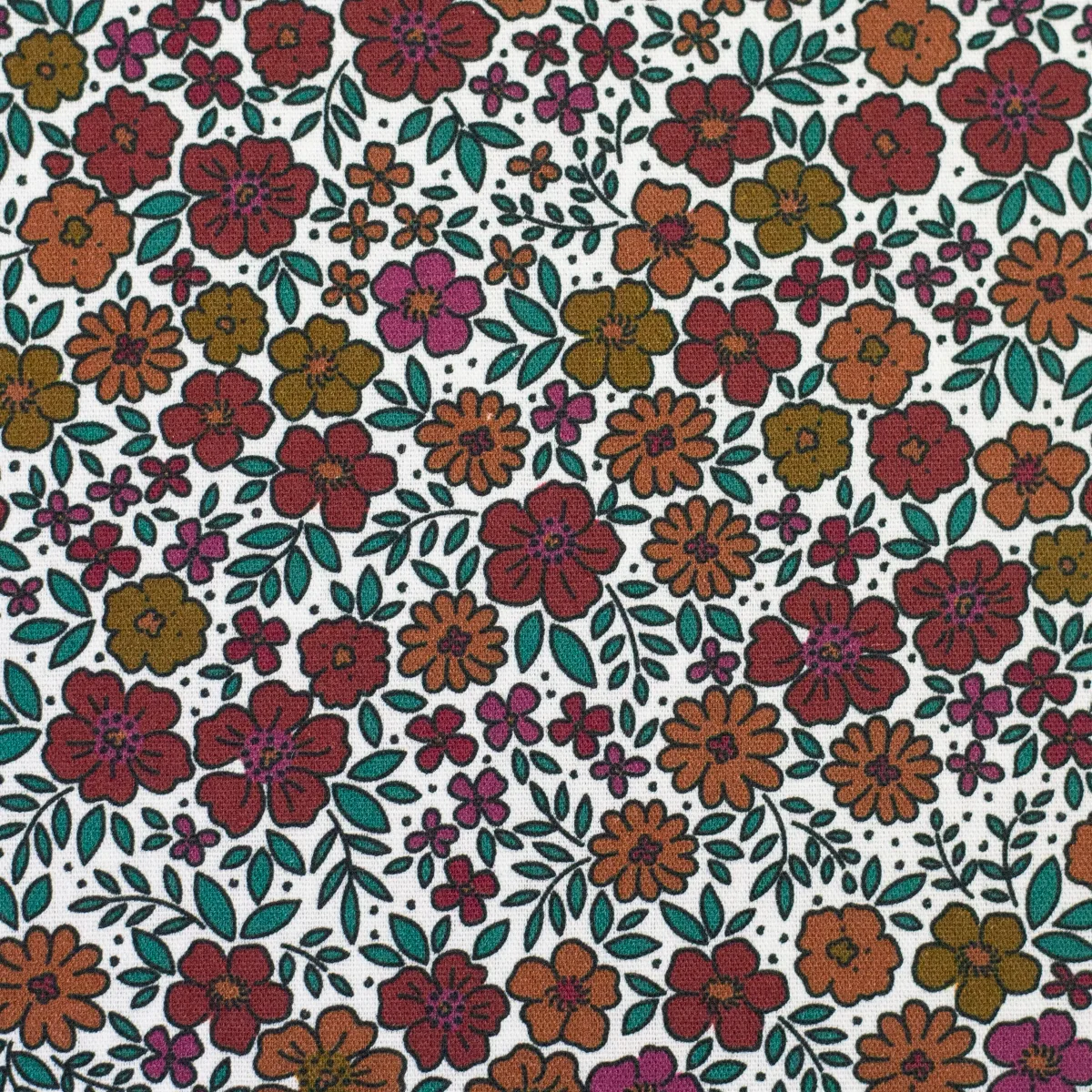 Baumwollwebware Popeline Streublumen in Bunt/weiß, Meterware im Detail