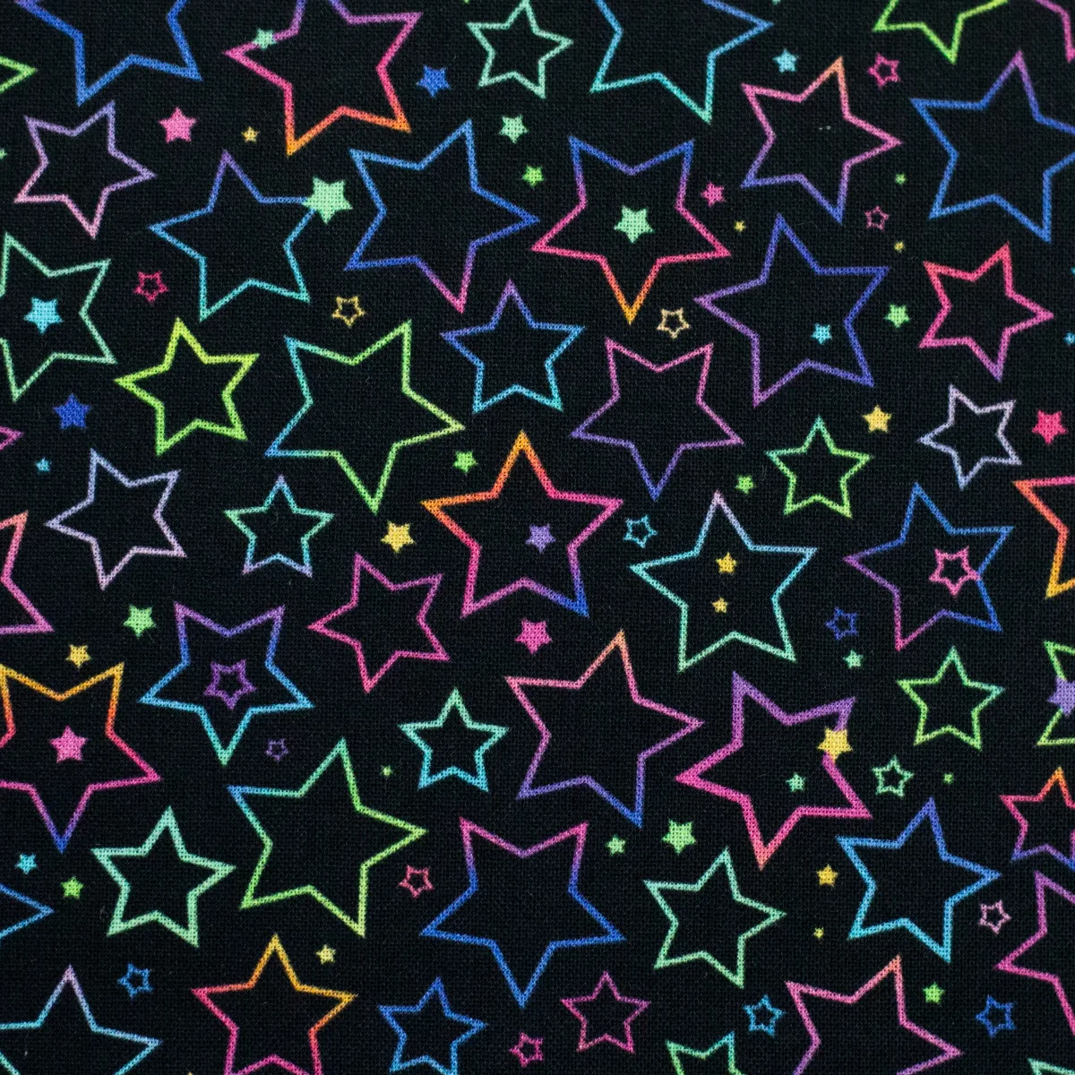 Baumwollwebware Popeline Sterne in Bunt/schwarz, Meterware im Detail