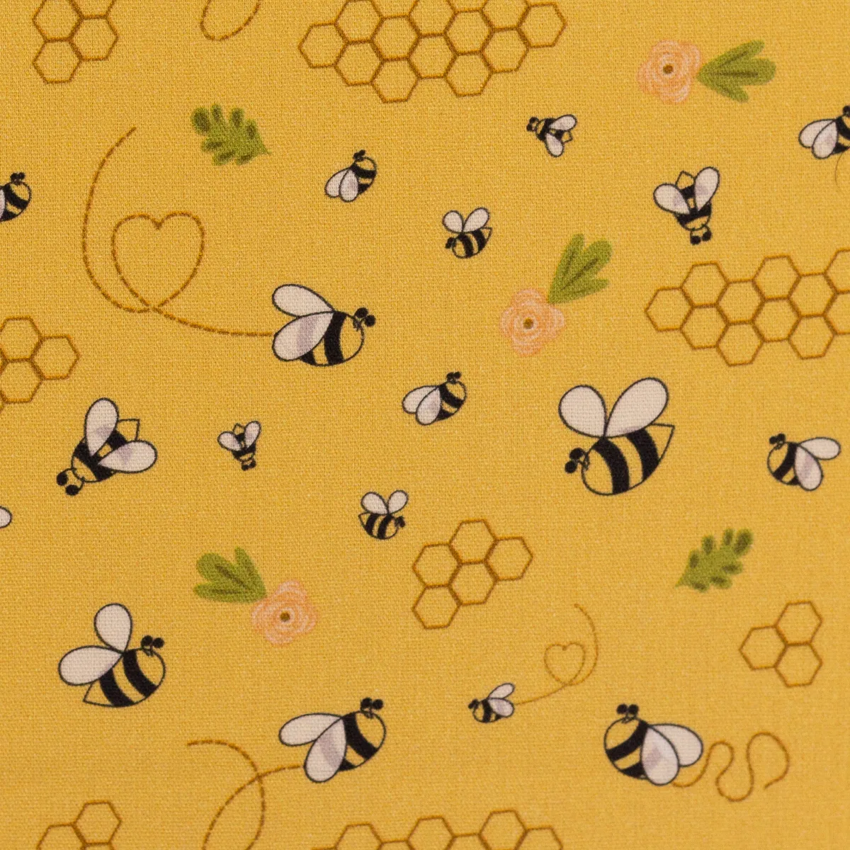 Baumwollwebware Popeline Bienen in Goldgelb, Meterware im Detail