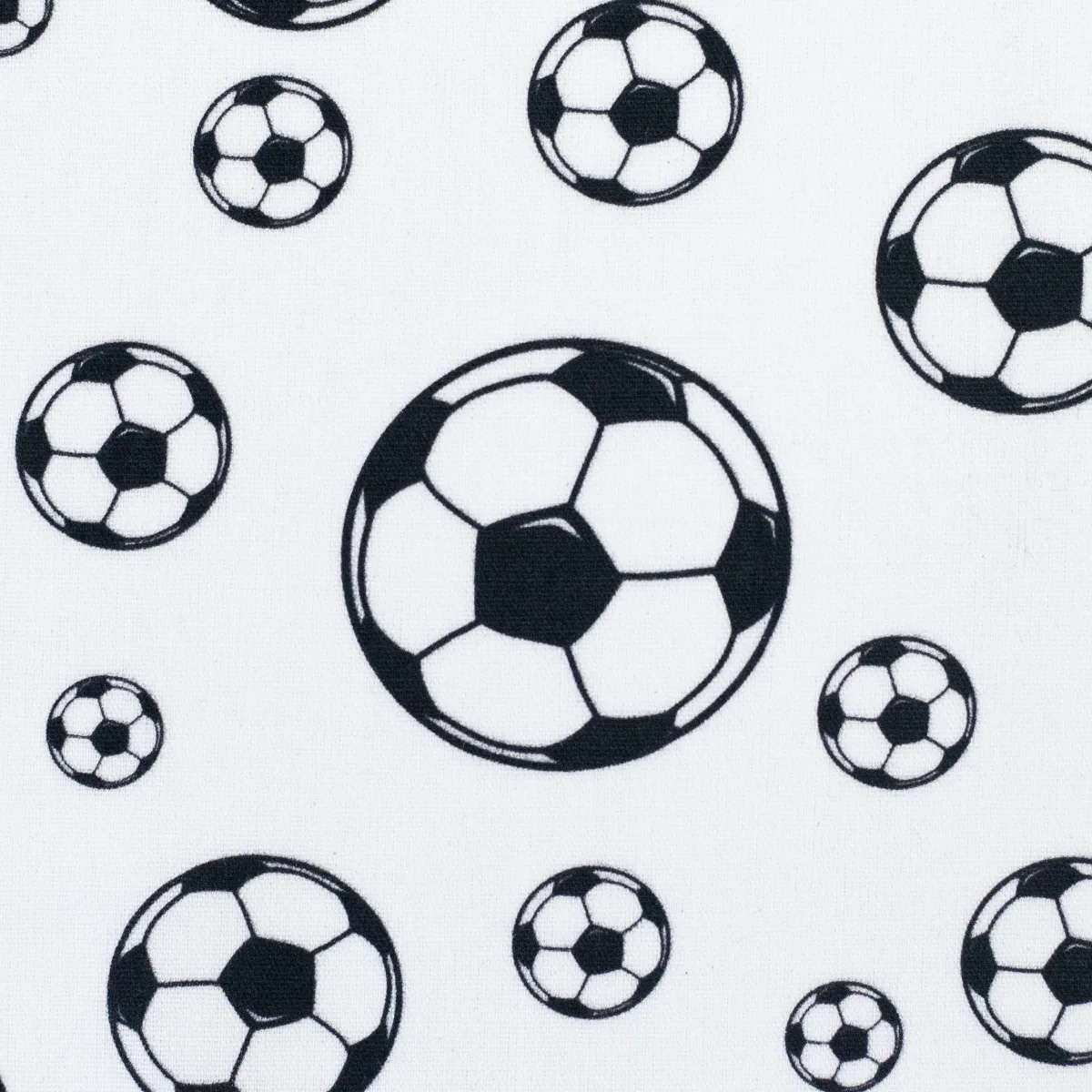 Baumwollwebware Popeline Fußball in Weiß, Meterware im Detail