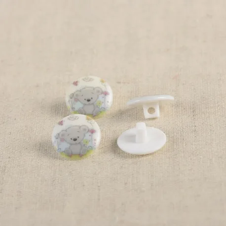 Kunststoffknopf in Weiß mit Koalabär, 15 mm Durchmesser