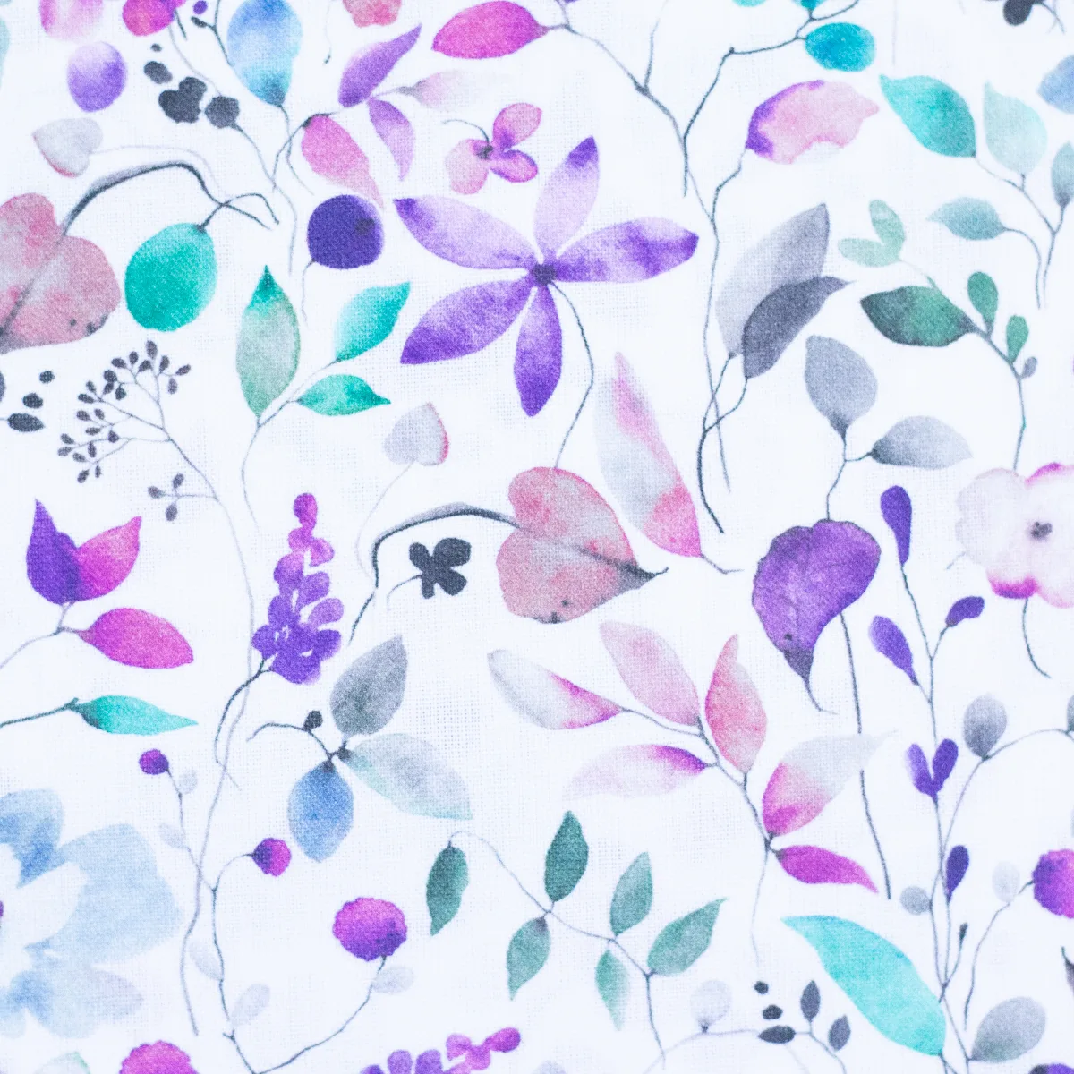 Baumwolle beschichtet Blumen in Lila/weiß, Meterware im Detail